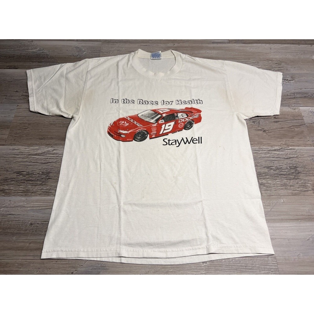 Dodge 19 Race For Health T-Shirt L White StayWell Racing Graphic Retro